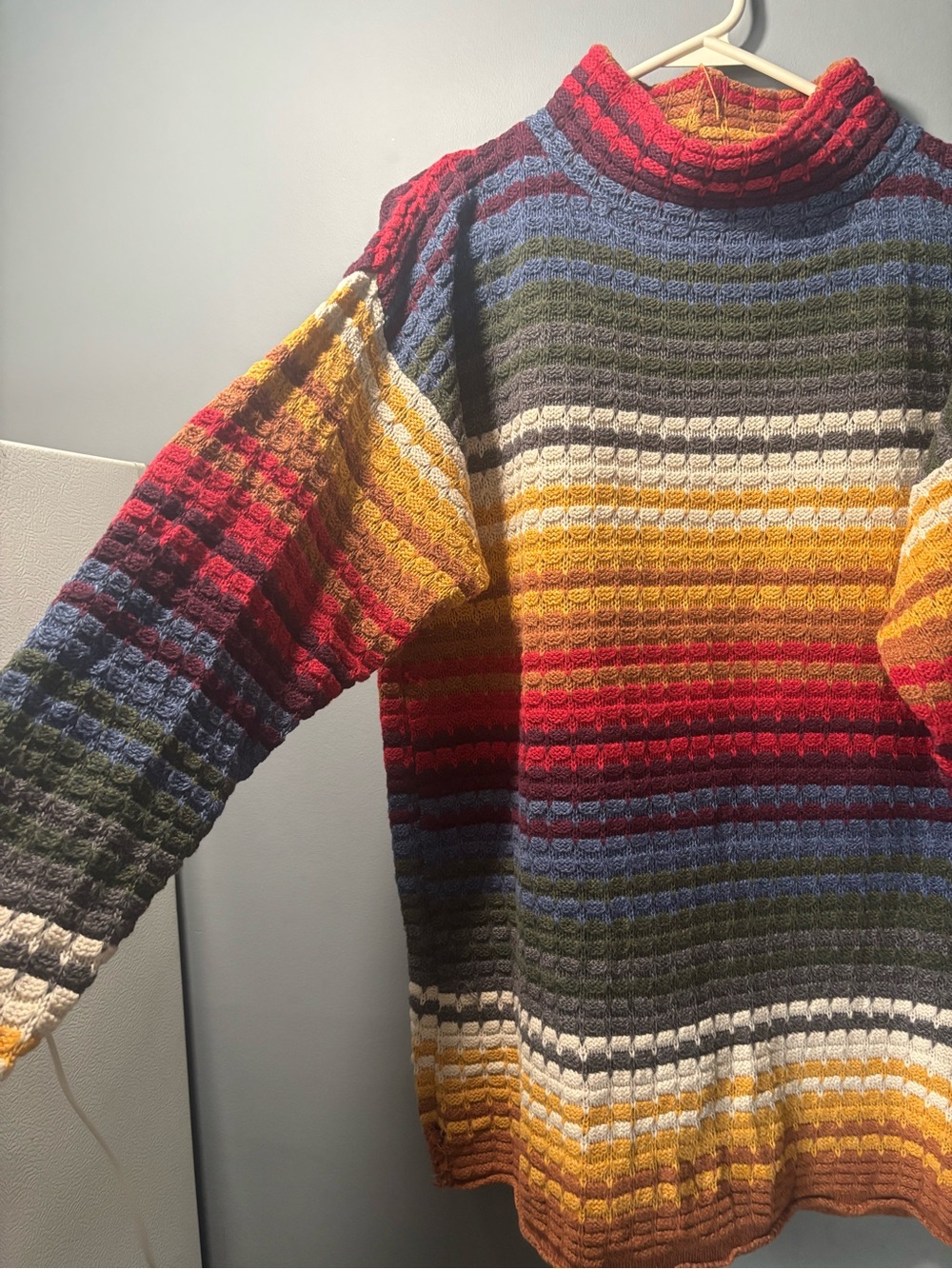 Vintage runway Multicolor Striped Funnel Neck Men's Sweater - Picture 2 of 13